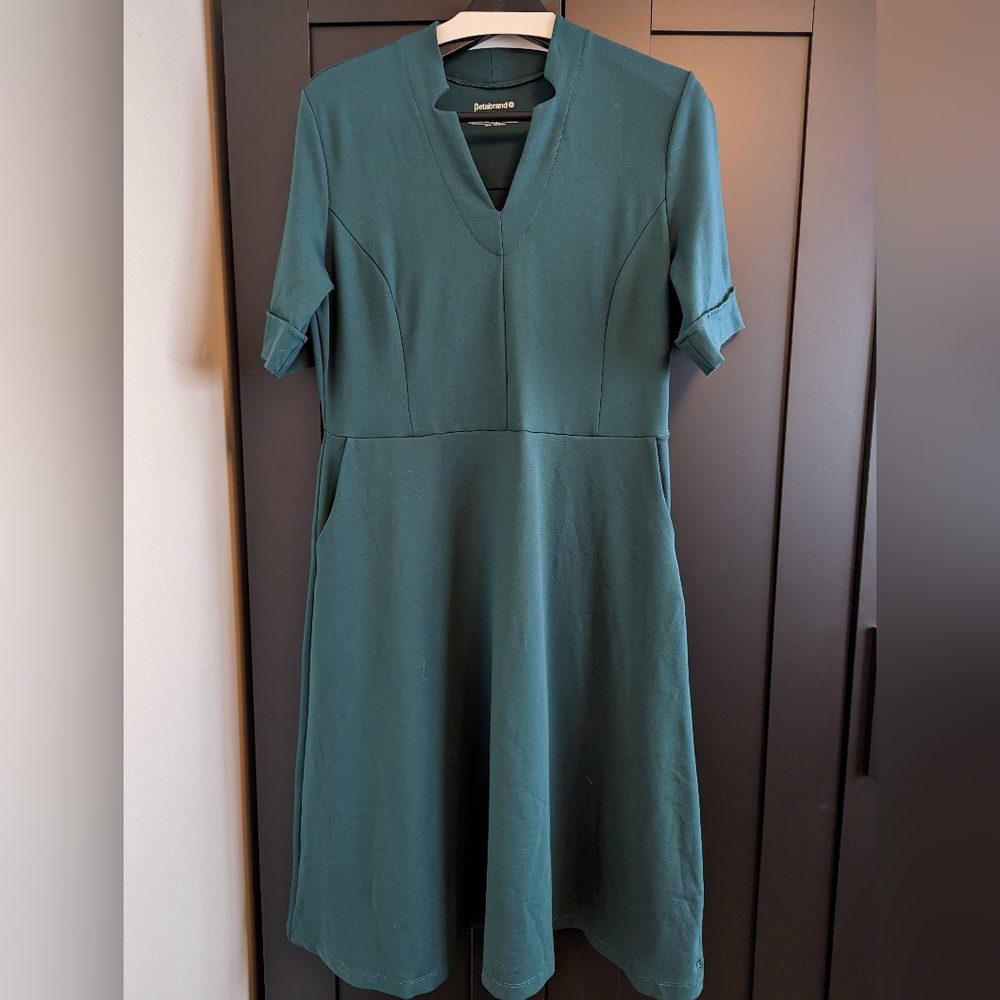 Betabrand Notch Collar Dress - Moss - X-Large
